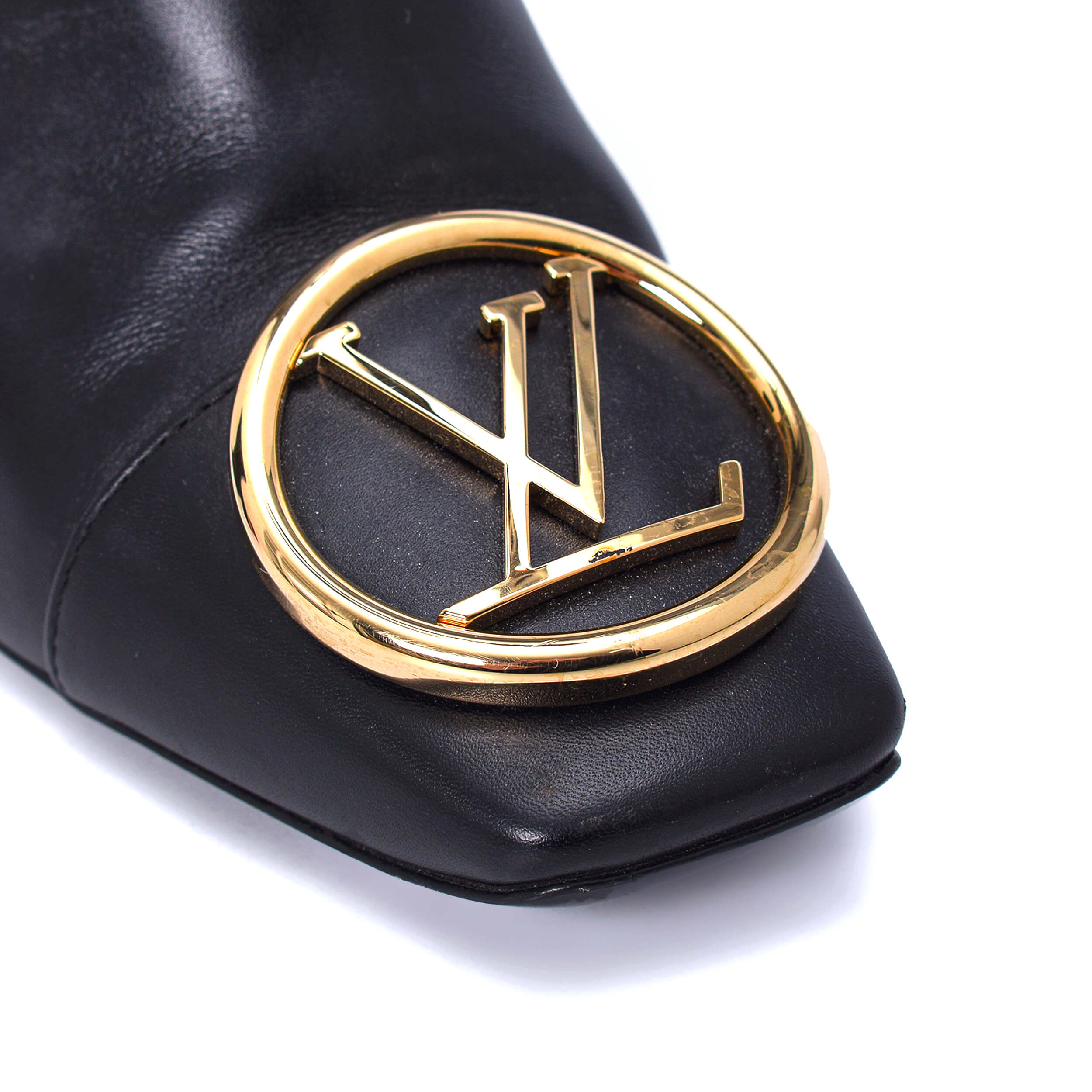 Louis Vuitton - Black Leather LV Buckle Long Boots